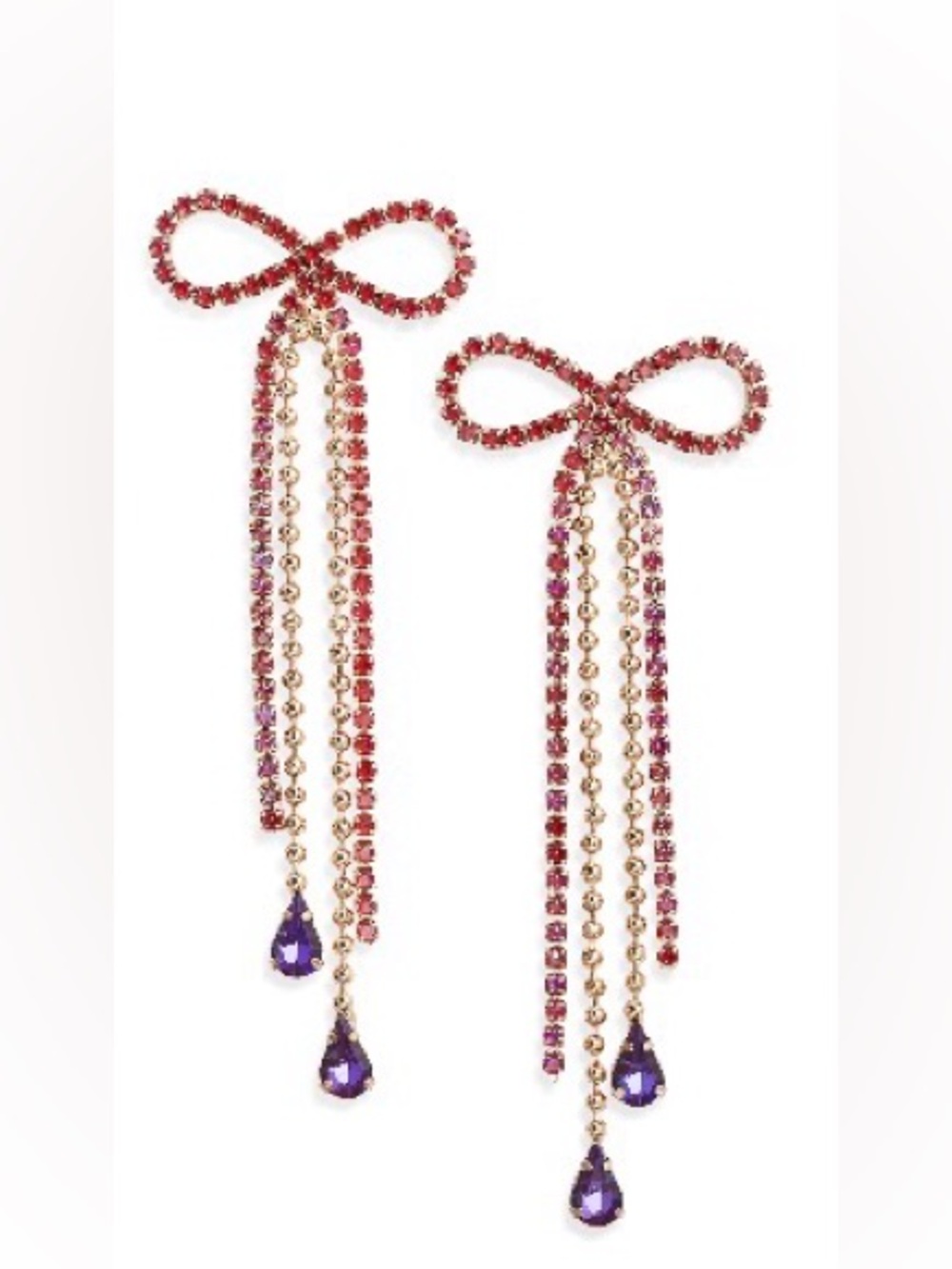 Open Edit Stone Crystal Bow Drop Earrings Red White and Blue